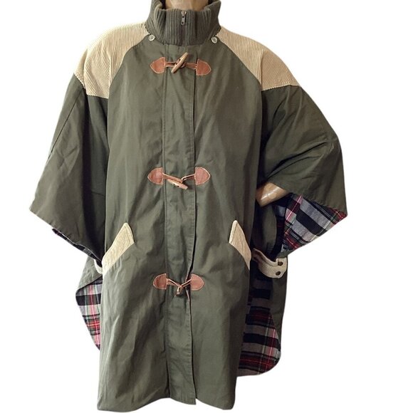 Mulberry Street Poncho Jacket Khaki Corduroy Flannel Lined Canvas Toggle L #121i - Picture 1 of 11